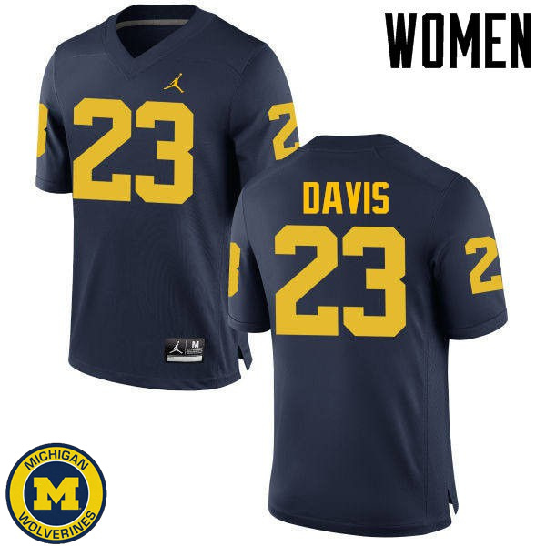 Women Michigan Wolverines #23 Kingston Davis Navy Embroidery Football Jersey